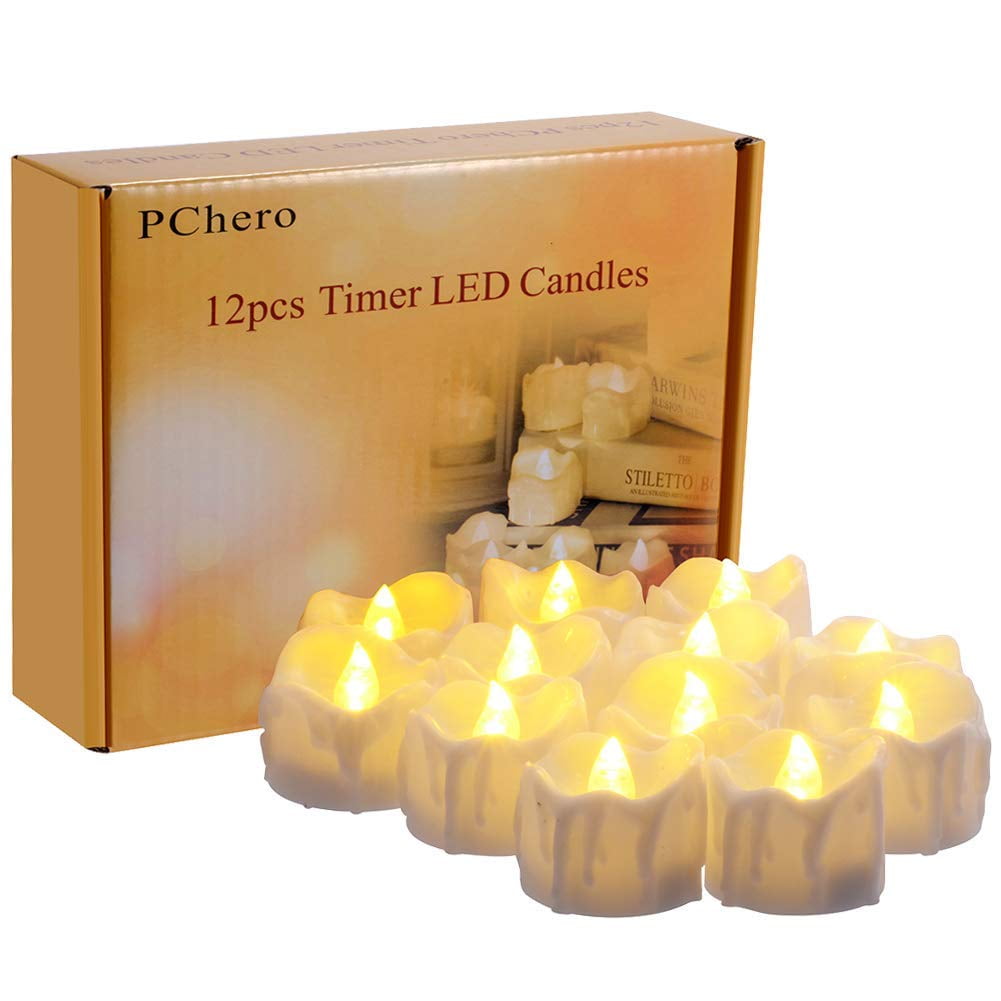 Timer Candles, 12pcs PChero Battery Operated LED Decorative Flameless