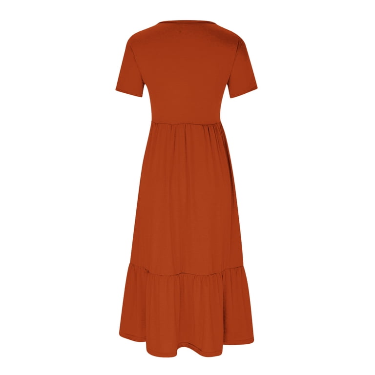Burnt Orange Crew Neck Spandex Dresses for Women Fall Summer Short Sleeve  Maxi Long Loose Fit Casual Tiered Plain Dresses Women 2025 Clothing Y2K XXL  - Walmart.com