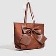 thumbnail image 2 of Stylago Large Suede Tote Handbags Fashion Leather Bow Work Shopping Shoulder Purses Ladies Travel Daily Underarm Hobos Bag Brown, 2 of 5