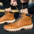 thumbnail image 4 of XIMIN Vintage Leather Ankle Boots for Men Waterproof Snow Hiking Boots Proof Insulated Non Slip Boots Thickened Warm Fleece Hiking Boot with Support (9.5, BW1), 4 of 5