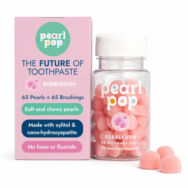 Perlas de pasta dental Pearl Pop sabor chicle sin flúor 65 unidades