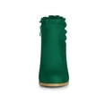 thumbnail image 2 of BLISSFUL STEP Women Ruffle Block High Heels Ankle Boots for Women Emerald Green 7, 2 of 8