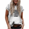 thumbnail image 1 of Tops de mujer Moda Casual Blusa suelta Bandera del Día de la Independencia Impresión de cuello redondo Camiseta Camisas Blusa Camiseta estampada Pompotops hfajkhk129773, 1 of 9