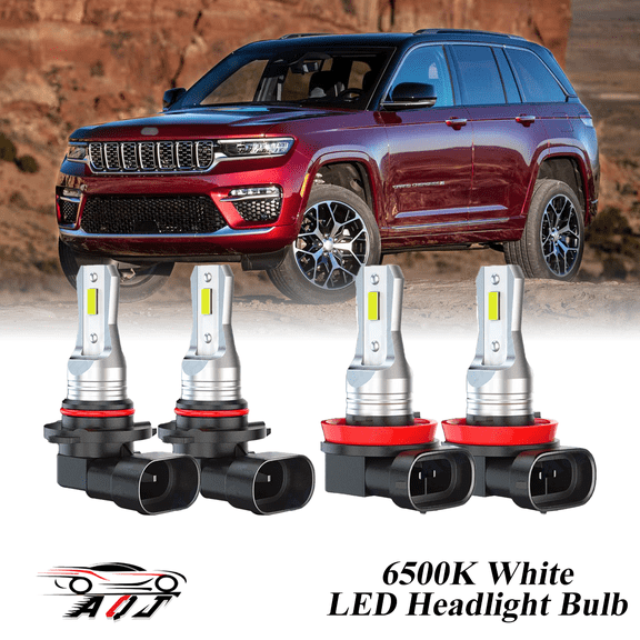 Compatible with Jeep Grand Cherokee 2011-2018 LED Headlight KIT High Low Beam Combo Bulbs (Pack of 4) , 6500K White 10,000LM Super Bright, Plug and Play