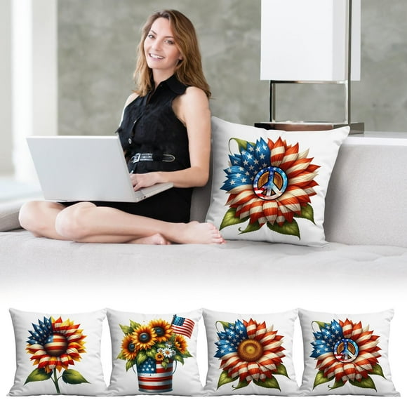 Clearance Sale! Gspmoly Sunflower Pillow Cover Without Core Independence Day Sofa Cushion Pillow Cover Clearance Sale