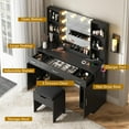 thumbnail image 3 of Vabches Modern Vanity Desk Set with Large Mirror and Stool, Large Makeup Table Set with 3 Drawers, 2 Cabinets & Storage Stool Charging Station, Adjustable Lighting Colors, 3 of 8