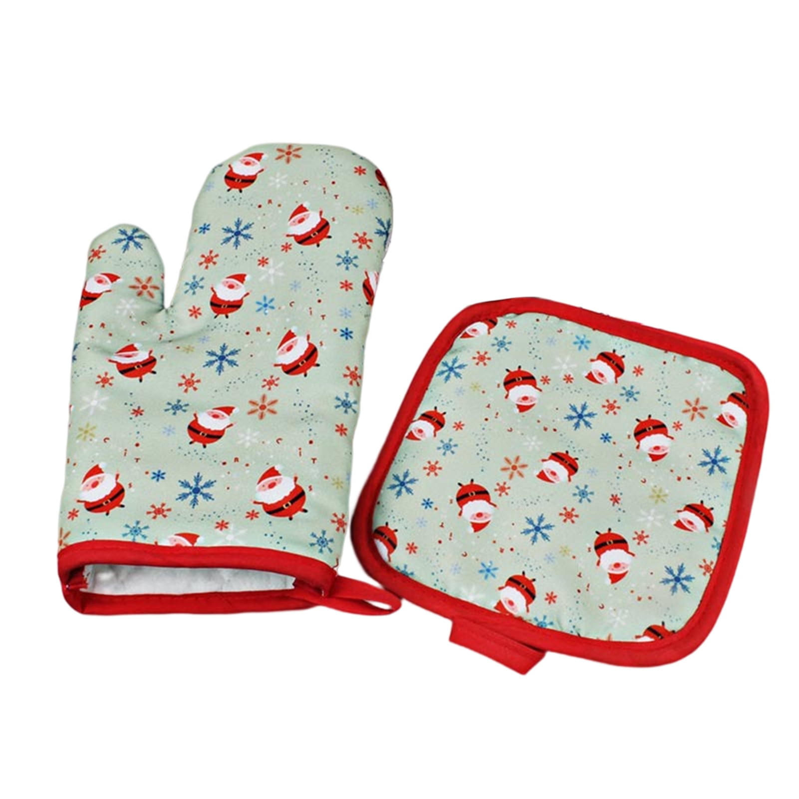 dianhelloya 2Pcs/Set Christmas Oven Mitt with Pot Holder Antiscalding