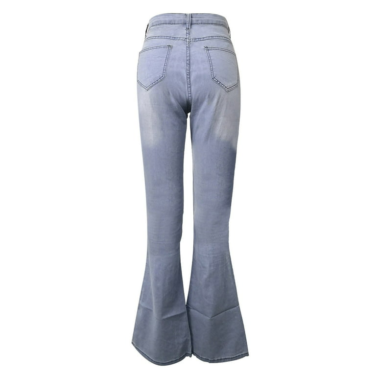 Gubotare Women Jeans High Waist Women's Casual Loose Ripped Denim Pants  Distressed Wide Leg Jeans,Light Blue L