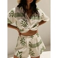thumbnail image 2 of FEORJGP Women’s Casual 2 Piece Outfits S-XL Summer Set Short Sleeve Shirt Lapel T-shirt Fashion Printed Button Up Tops + Elastic Waist Shorts Set Ladies Loose Comfy Beachwear, 2 of 8
