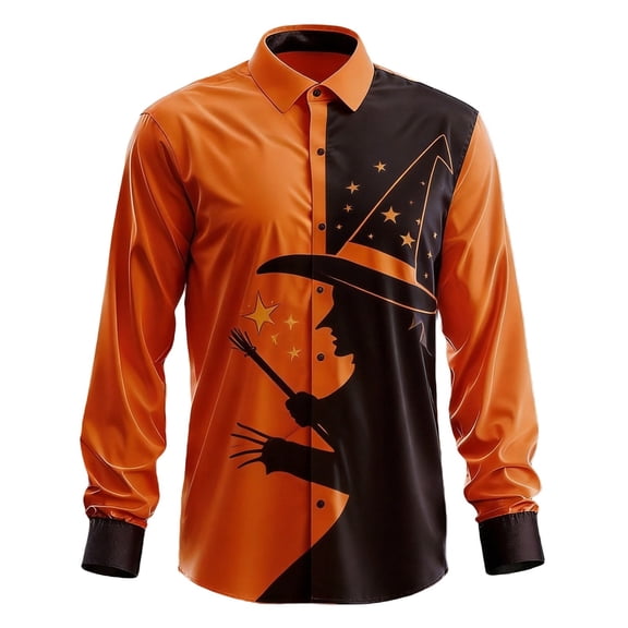 Mens Halloween Shirt Print Long Sleeve Shirt Casual Button Down Top