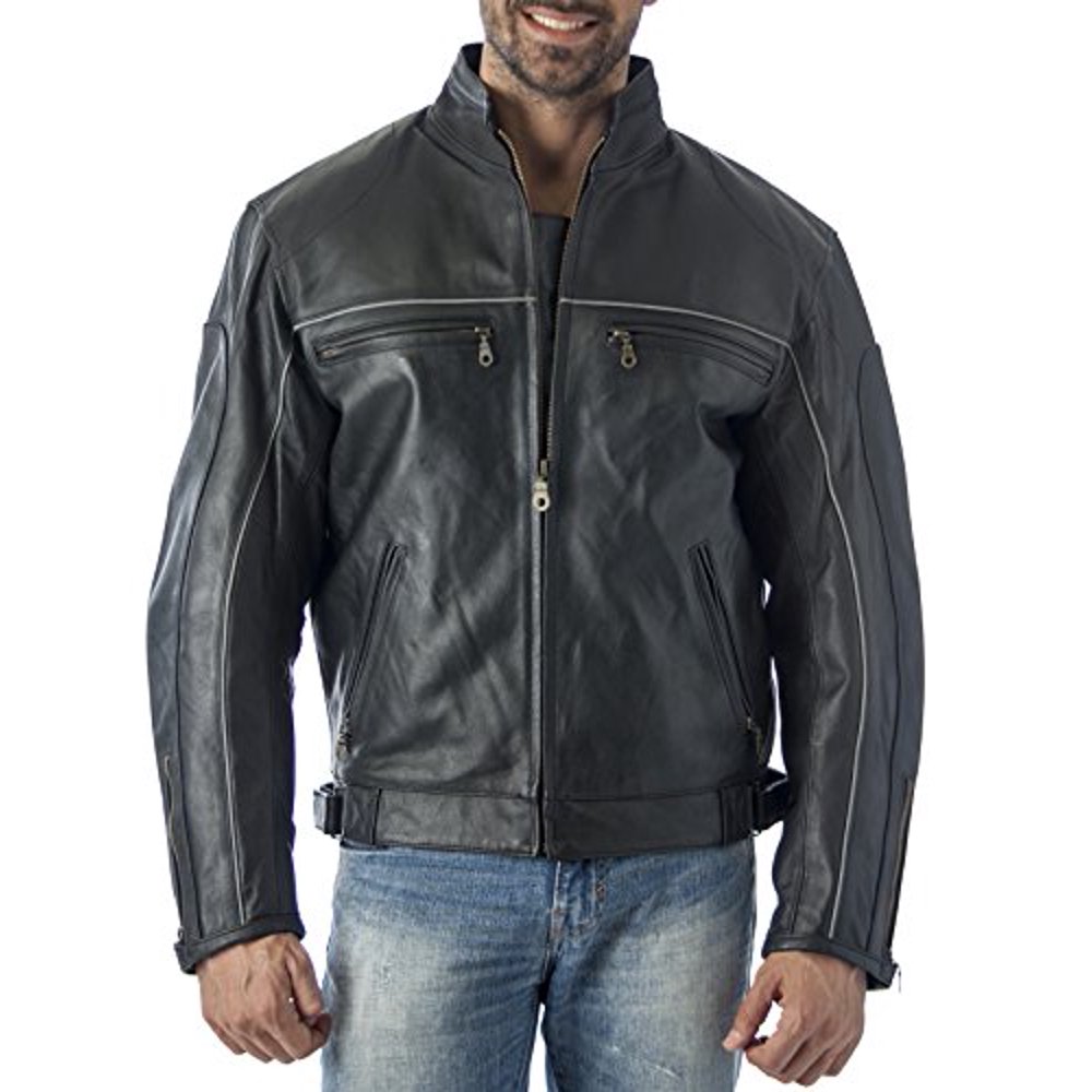 Reed® Mens Vented Leather Motorcycle Jacket with Light Reflector (3xl