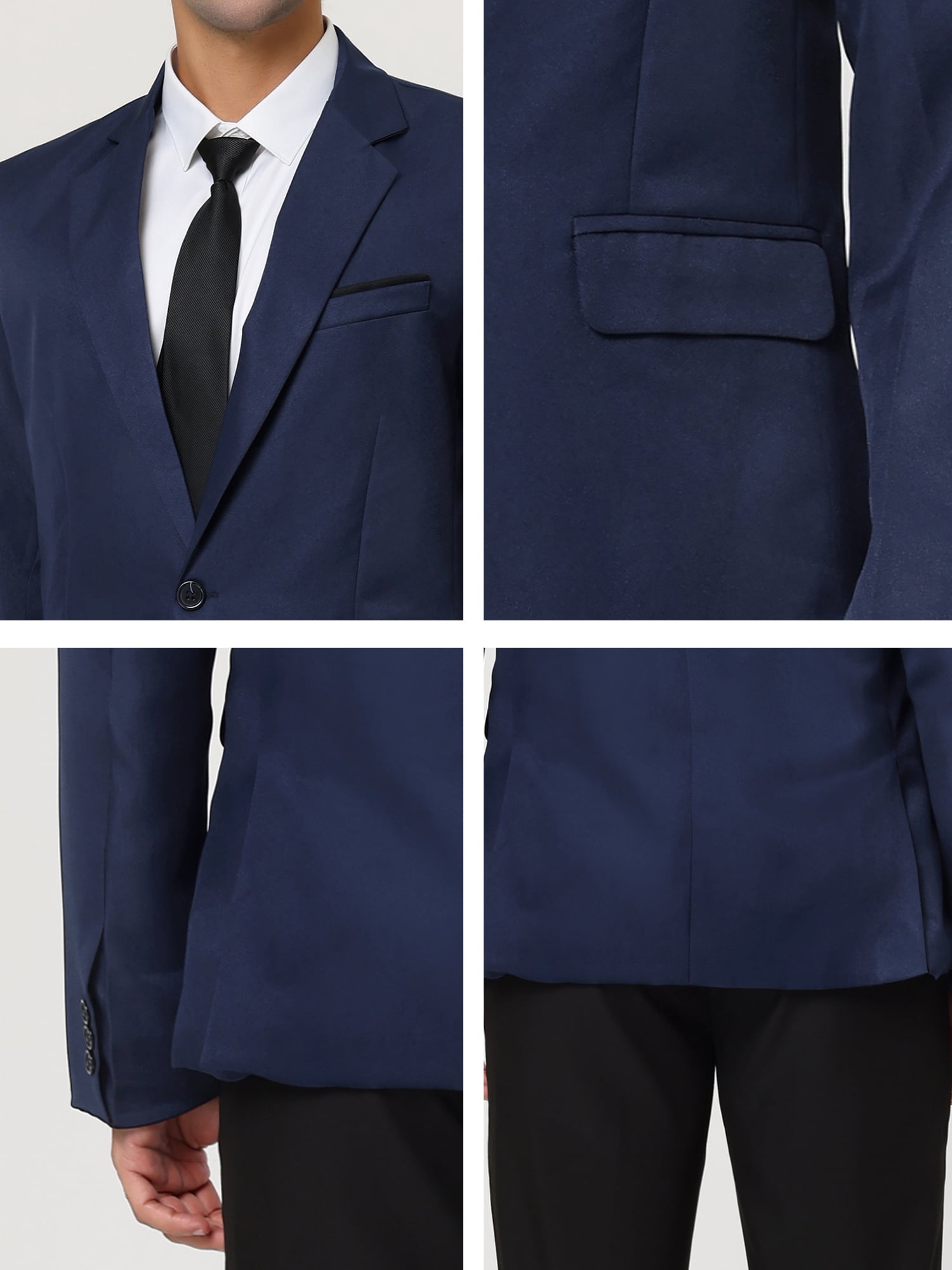 Unique Bargains Men's Business Slim Fit Sports Coats One Button Formal Blazers S Navy Blue