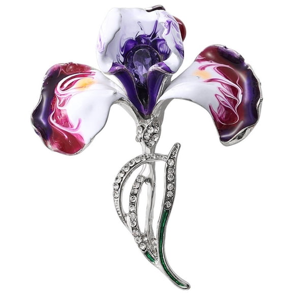 Jiibva Enamel Iris Brooch Rhinestone Flower Pin Elegant Sweater Clip for Wedding Clothing Bag Scarf Pants Fashion Accessories