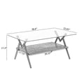 thumbnail image 2 of Rectangle Coffee Table with Tempered Glass top and Black MDF Shelf, Modern Table for Living Room, Gray Glass, 2 of 5