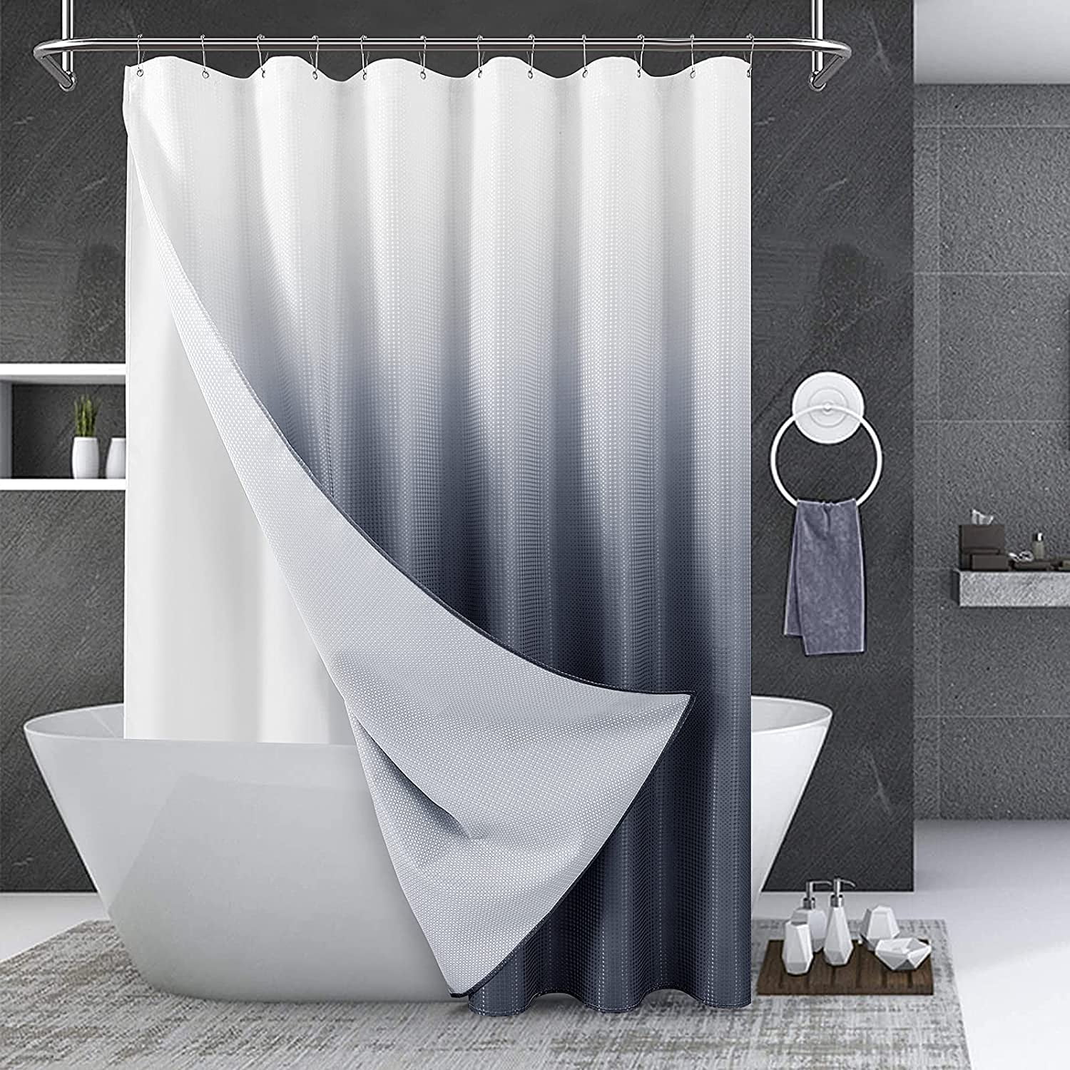 Blue Shower Curtain Set Blue and White Shower Curtains for Bathroom Ombre Modern Heavy Duty