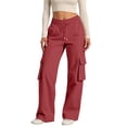 thumbnail image 2 of Kureaily Women's Casual Pants High Waist Loose Fit Elastic Waistband Drawstring Utility Wide Leg Trousers Comfortable Pocket Outdoor Travel Loose Lounge Trousers, 2 of 5