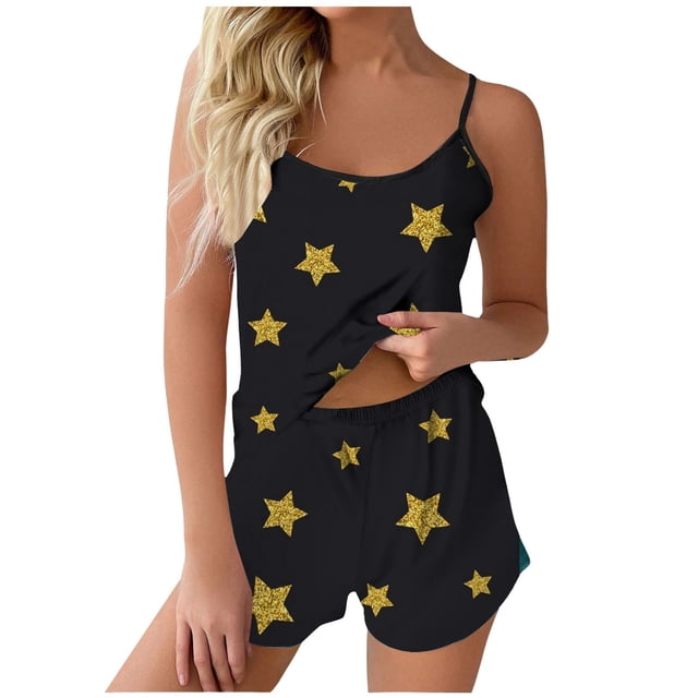 Fgnfyis Pyjama d'Été pour Femme et Pantalon de Pyjama, Ensemble de Pyjama Noir m