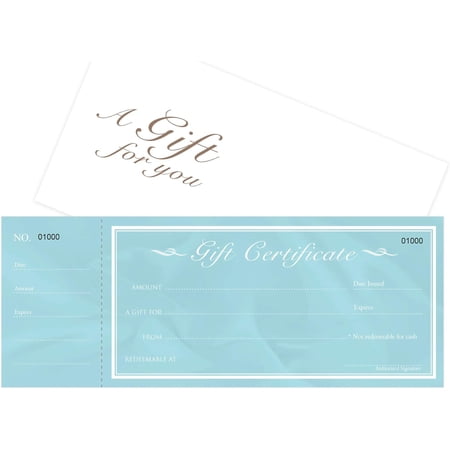 Blank Gift Certificates Cards with Envelopes 25set - Modern Teal with Stub