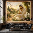 thumbnail image 6 of White Robed Figure With Child in a Flower Garden, Peaceful Vintage Style for Art Lovers, Inspirational Wall Decor, New Home Gift, Tapestry Wall Hanging for Bedroom and Dorm, 6 of 7