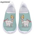 thumbnail image 1 of Doginthehole Zapatos planos de malla dental para mujer, zapatillas transpirables con dientes bonitos para mujer, zapatillas ligeras sin cordones con estampado de hada dentista rosa, 1 of 5