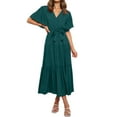 thumbnail image 2 of Vestido boho de playa de verano para mujer: vestido midi sin mangas de color liso con volantes, cuerpo fruncido y espalda descubierta, 2 of 6