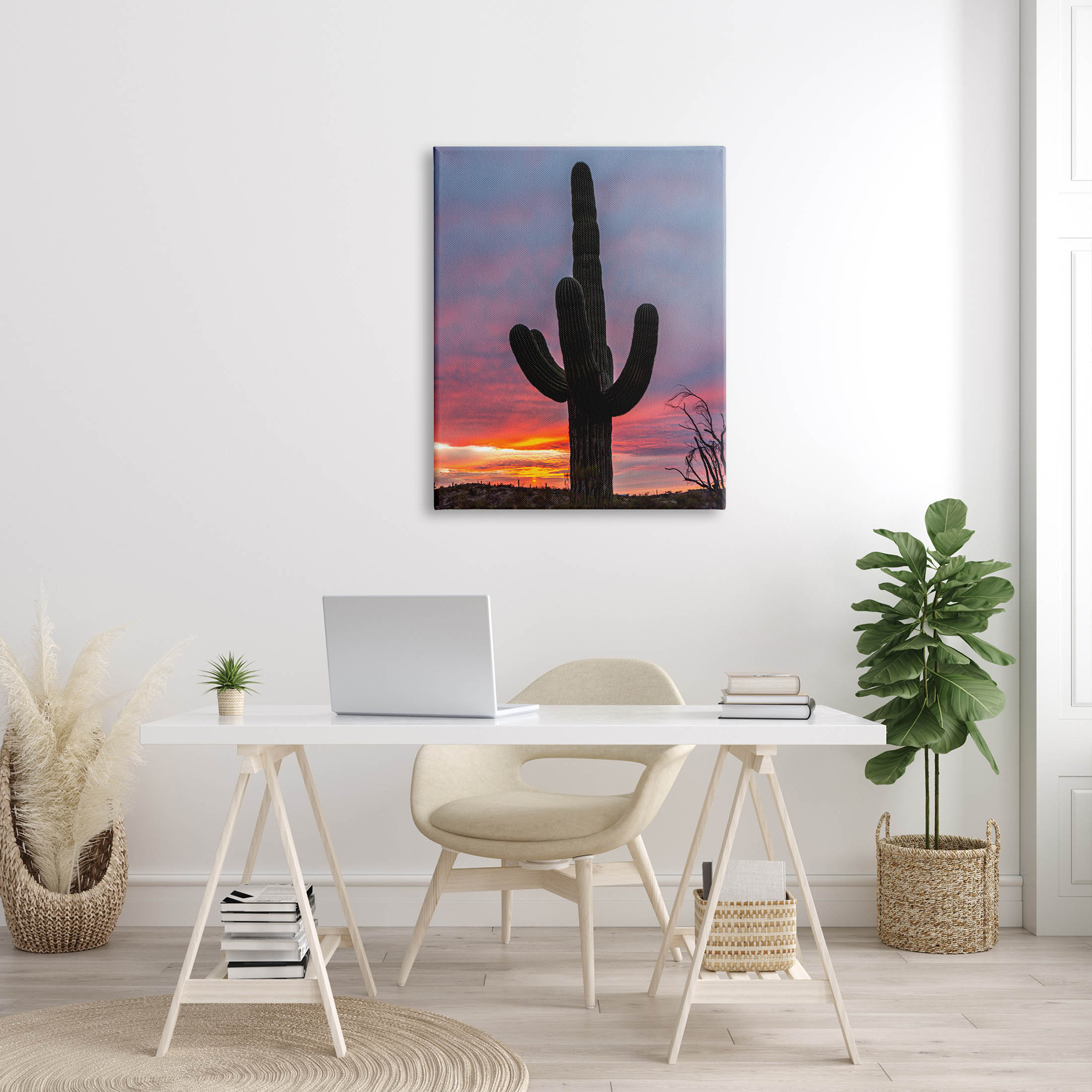 Looming Desert Cactus Silhouette Landscape Photograph Gallery Wrapped Canvas Print Wall Art