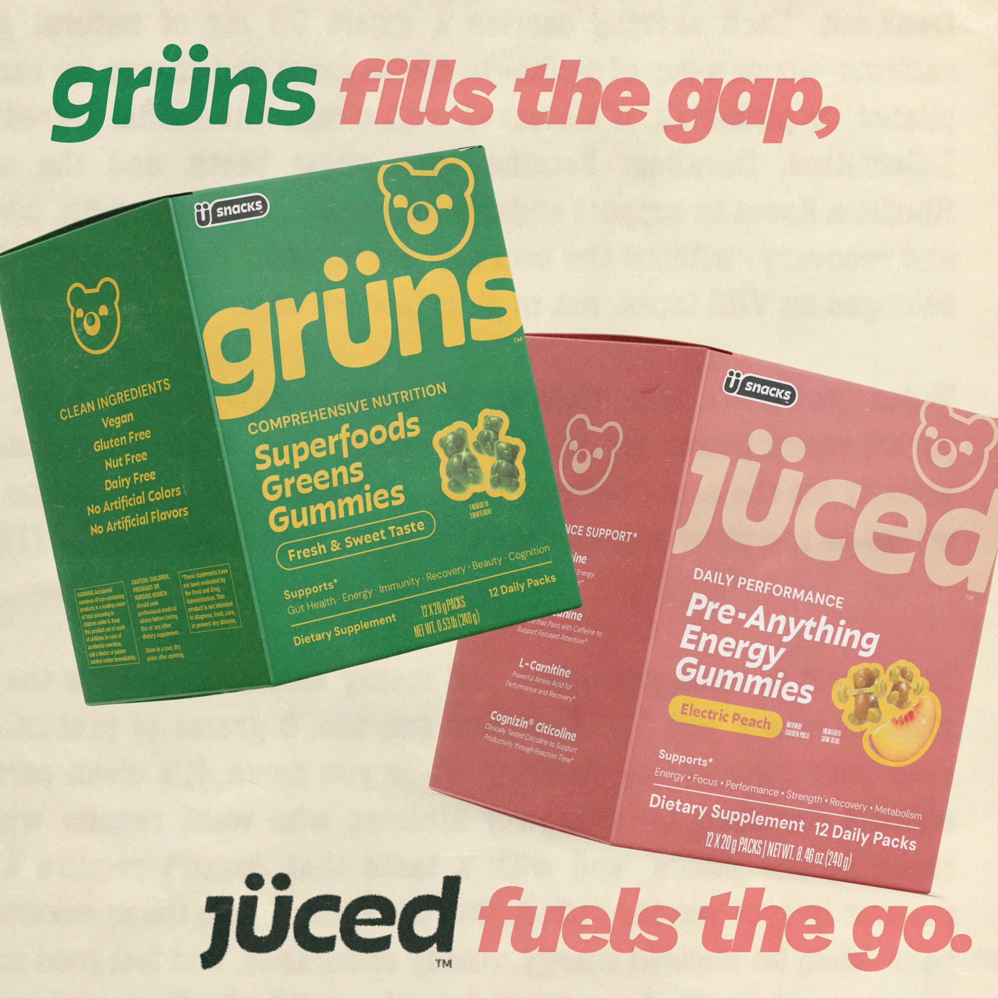Juced by Gruns - Pre-Anything Gummies with 75mg of Caffeine - Supports Energy (12 Count)
