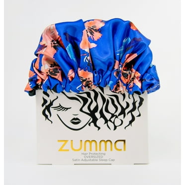 Zumma Adjustable Satin Sleep Cap, Blue, Floral Print