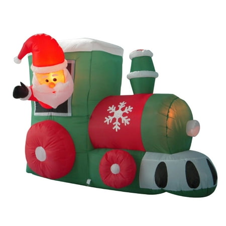4' Inflatable Santa on Locomotive Train Lighted Christmas Yard Art Decoration