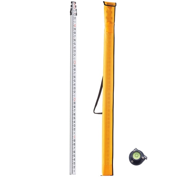 16 Foot Aluminum Grade Rod 4 Section Telescopic Leveling Stick with Dual Sided 1/10ft Scale Alloy Surveying Rod Includes Bubble Level and Case for Construction and Flooring Projects