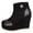 Black, variant on Womens Wedge Ankle Boots Casual Zipper Platform Short Booties Round Toe Low Cut Side Zipper HIgh Heeled Work Shoes