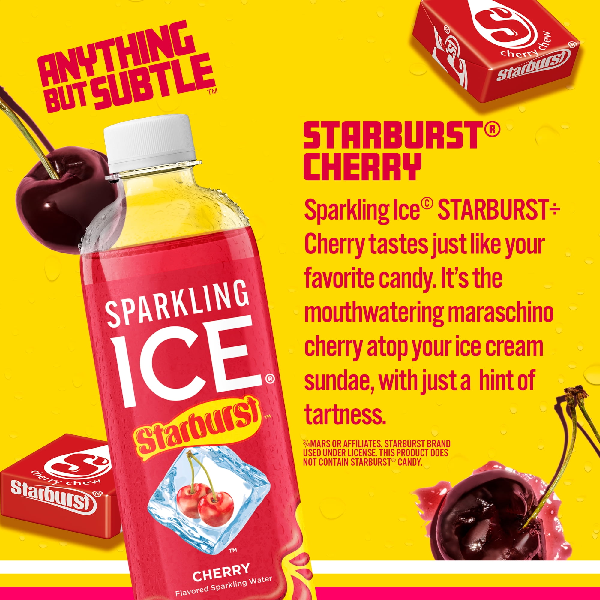 (5 pack) Sparkling Ice STARBURST Cherry, Zero Sugar Flavored Sparkling Water, with Vitamins and Antioxidants, Low Calorie Beverage, 17 fl oz Plastic Bottle