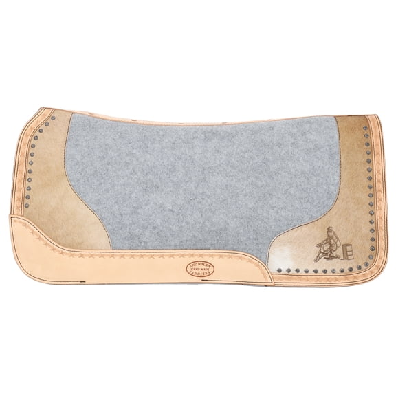 Showman Felt Saddle Pad w/ Barbwire Tooling & Hair-On Argentina Cowhide w/ Barrel Racer Design