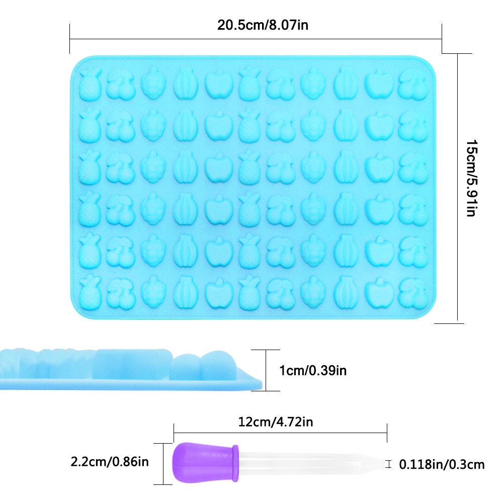 AFUNTA 4 Pcs 66-Cavity Non-Stick Mini Fruit Silicone Gummy Mold with 4 Pcs Dropper for DIY Gummy, Chocolate, Candy
