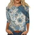 thumbnail image 4 of Retro Printed 3/4 Sleeve Sweaters for Womens, Spring Floral Pattern Womens Tops, Lightweight Breathable Casual Blouses for Women Wear & Gifts, 4 of 5