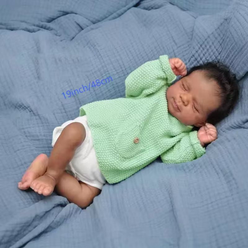 Dayoff kids 18 Inch Sleeping Reborn Baby Doll, African American,Vinyl Material For Kids Age 3+(No Accessories)