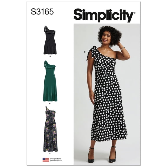 Simplicity Sewing Pattern 3165 - Misses' One Shoulder Dress in Three Lengths, Size: U5 (16-18-20-22-24)