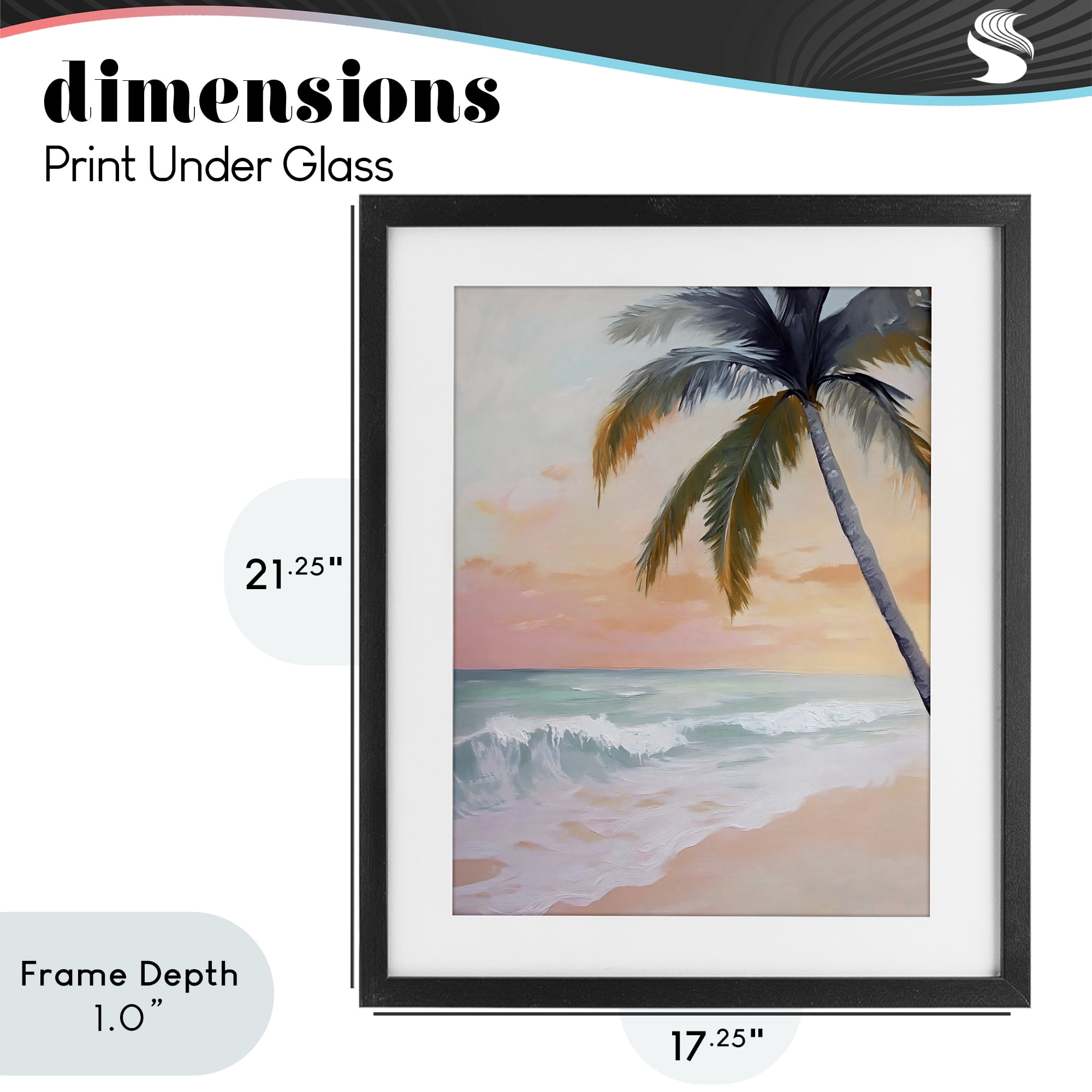 Stupell Industries Tranquil Sunset & Beach Palm Black Framed Print Under Glass, design by Creative Studio
