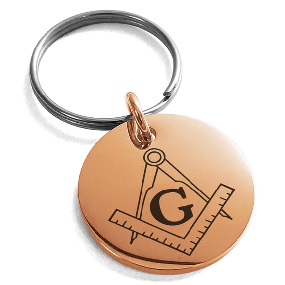 Stainless Steel Freemasons Masonic Compass Engraved Small Medallion Circle Charm Keychain Keyring