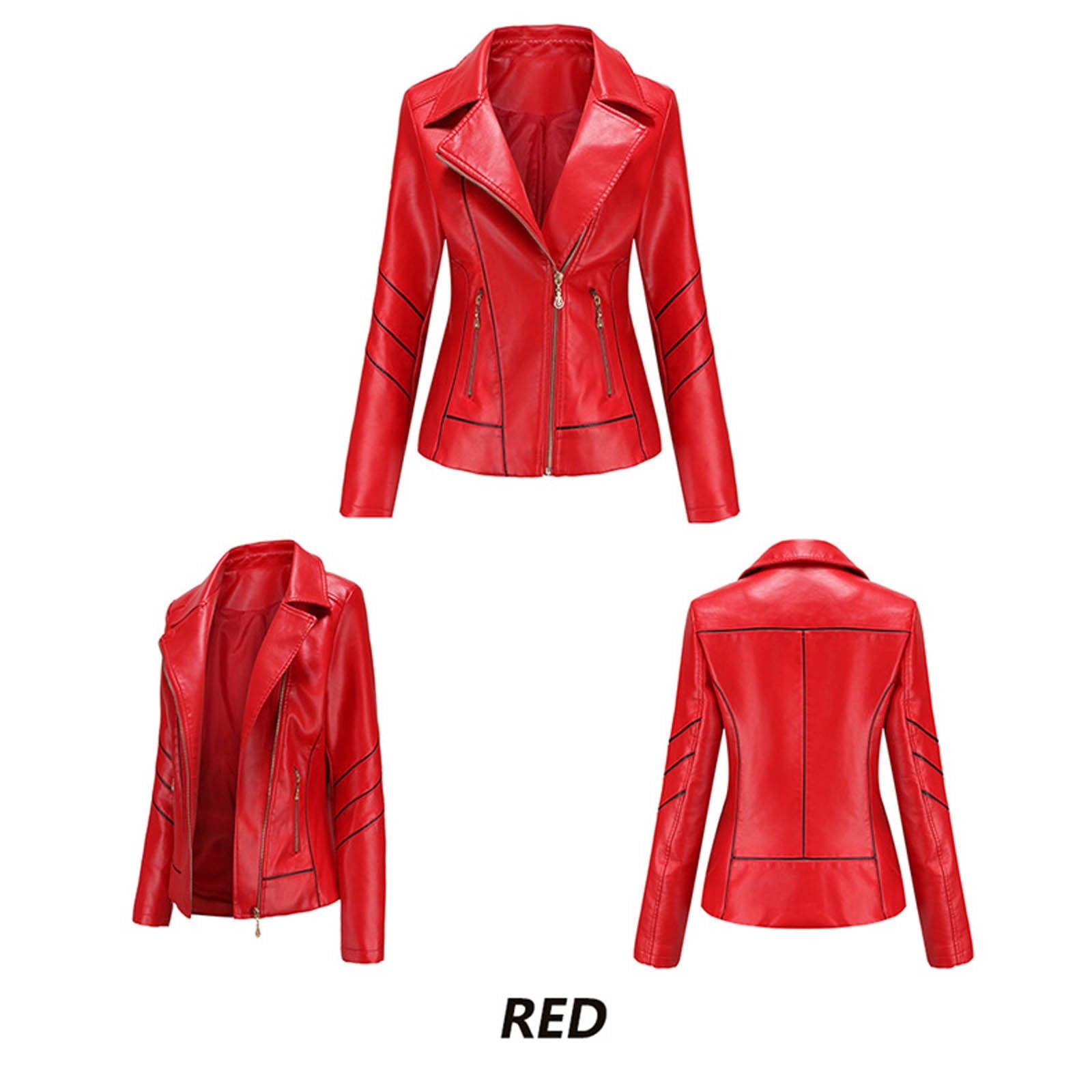 Fjofpr Womens Fall Clothing Womens Plus Size Faux Leather Jackets Long Sleeve Outerwear with Pockets Ladies Casual Solid Lightweight Zipper Coat