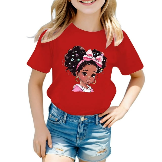 HNMKIU T-Shirt Graphique Décontracté Tendance pour Filles Manches Courtes Col Rond Haut d'Été pour Enfants Usage Quotidien à la Mode