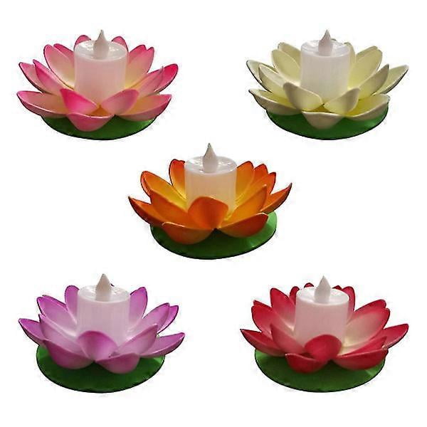 5 pcs 11.5 cm LED floating lotus lantern wishing water lily artificial light flower lanterns pool decor