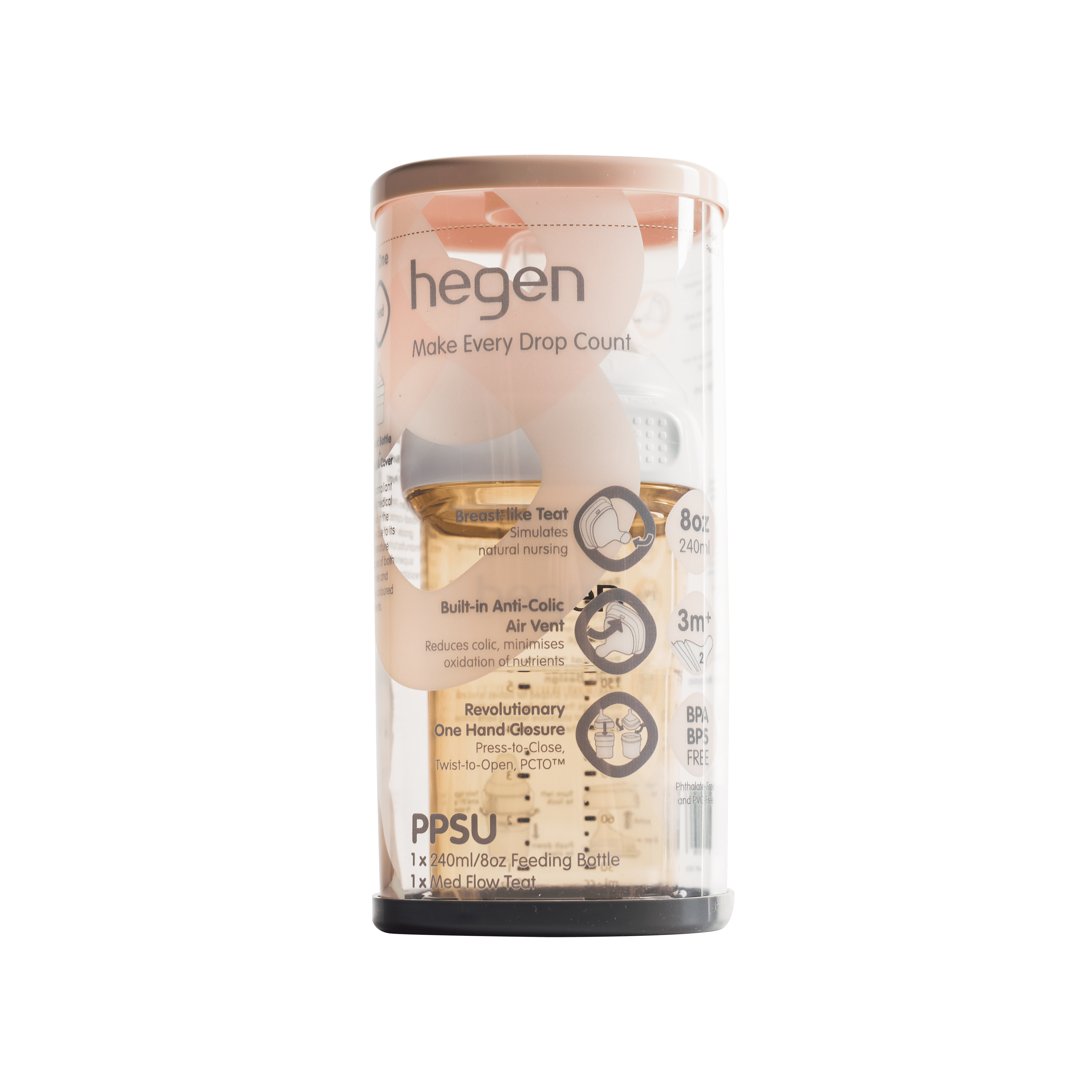 Hegen Baby Bottles- Anti Colic Baby Bottles Wide Neck- Breastfeeding System 11 oz with Fast Flow Teats( Single)