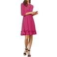 thumbnail image 1 of INSPIRE CHIC Robe A-Line en Mousseline Smockée pour Femmes à Ourlet Volanté Superposé, Manches 3/4, L Fuchsia, 1 of 8