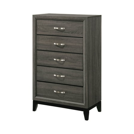 5 Drawer Transitional Chest with Chamfered Feet and Curved Handles Gray - Saltoro Sherpi