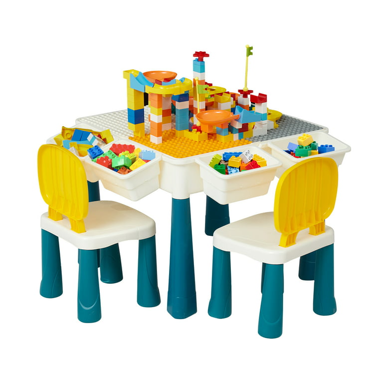 Kinbor Kids Table and 2 Chair Set with Storage Activity Table Desk Sets for  Children Boys Girls Plastic Furniture, Blue