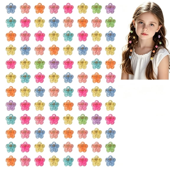 100PCS Glitter Flower Shape Hair Clips,Small Flower Decorative Claw Clip,Strong Grip Hair Accessory,Mixed Color Hair Clips,Crystal Hair Accessory for Kids Girls