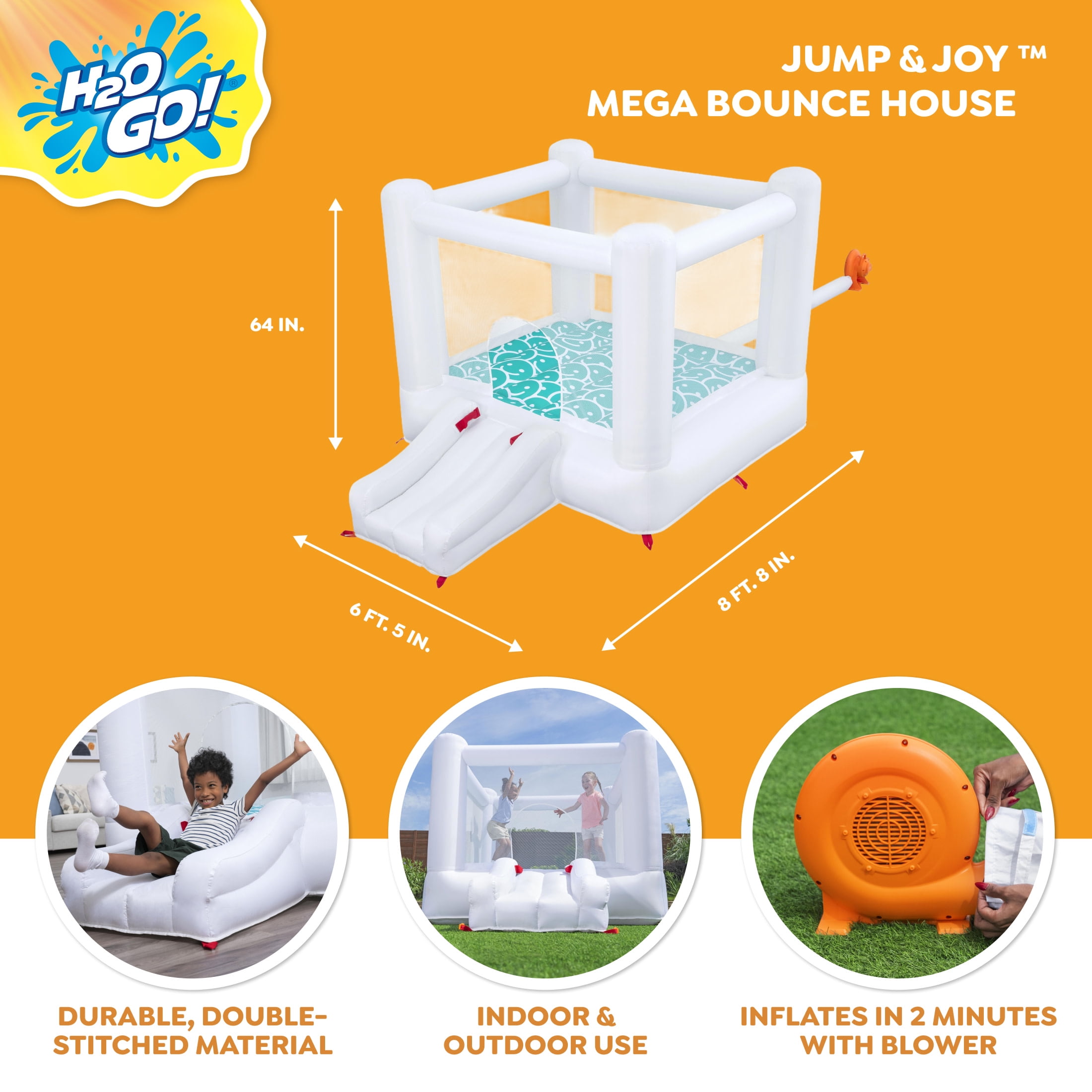 H2OGO! Jump & Joy Kids White Bounce House with Slide and Blower, Indoor/Outdoor, Ages 3+