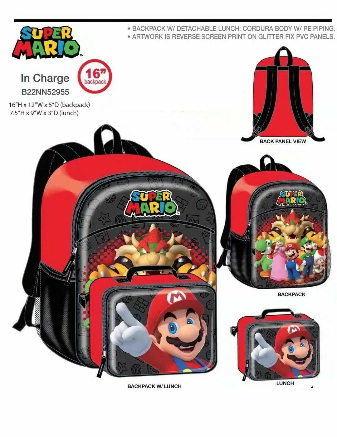 Super Mario Bro Kids Backpack Boys School Bag Insulated Lunch Bag Pen Case Lot 