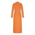 thumbnail image 5 of asdoklhq Moomoo Dresses for Women Fashionable Solid Color Long Sleeved Turndown Collar Dress Long Skirt Orange L, 5 of 8